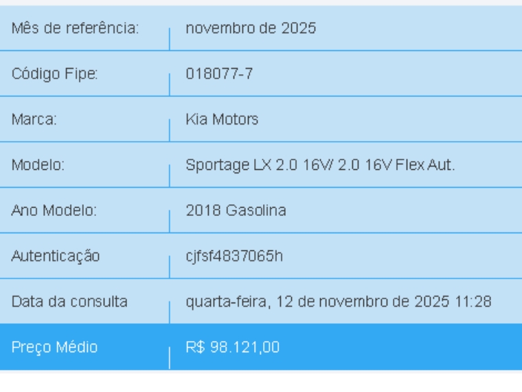 kia sportage 2.0 lx 4x2 16v flex 4p automatico 20181