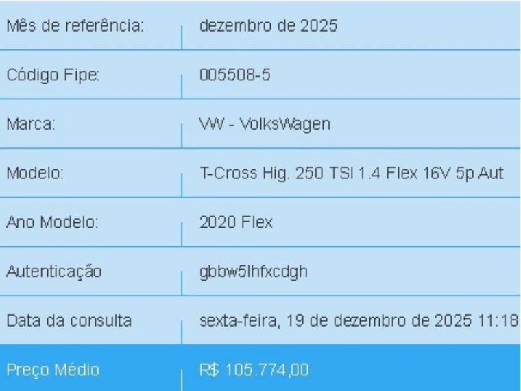 volkswagen t-cross 1.4 250 tsi total flex highline automatico 4p 20201