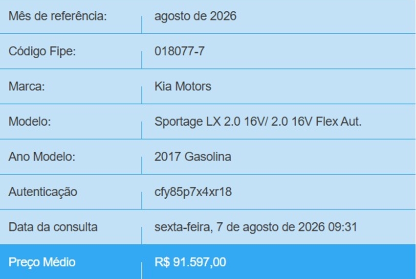 kia sportage 2.0 lx 4x2 16v flex 4p automatico 20171