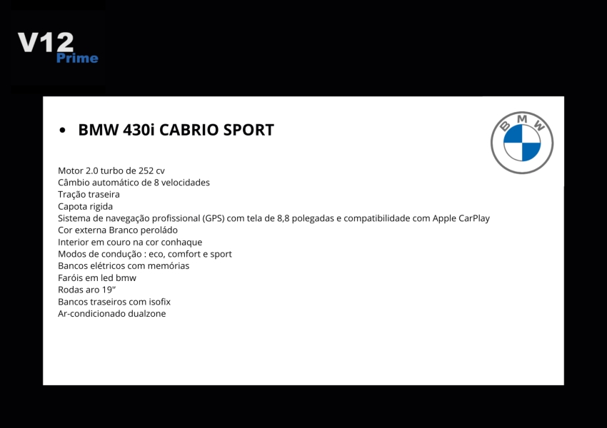 bmw 430i 2.0 16v gasolina cabrio sport automatico 2p 2018