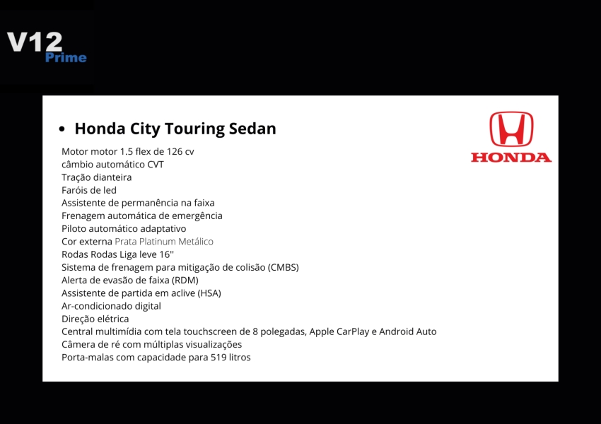 honda city 1.5 i-vtec flex touring cvt 4p automatico 2023