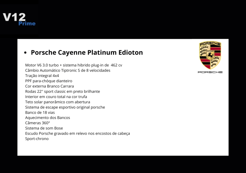 porsche cayenne 3.0 v6 e-hybrid platinum edition awd tiptronic s hibrido 4p automatico 2022