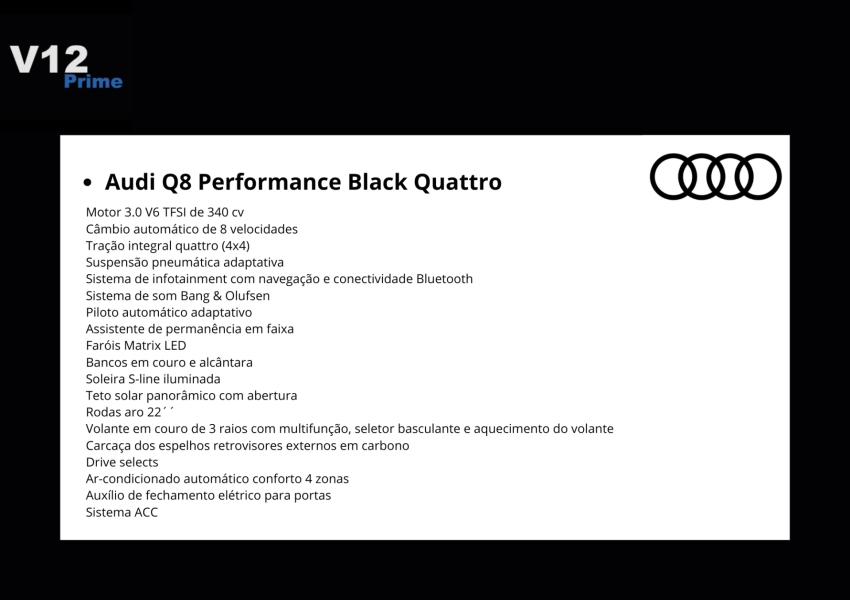 audi q8 3.0 tfsi gasolina performance black quattro tiptronic hibrido 4p automatico 2023