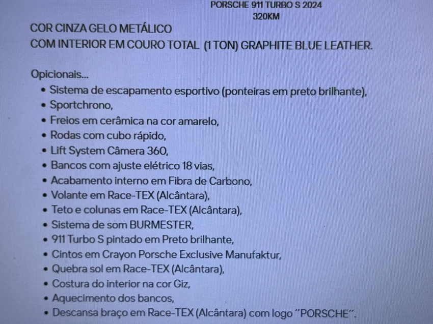 porsche 911 3.8 24v h6 gasolina turbo s pdk 4p automatico 202419