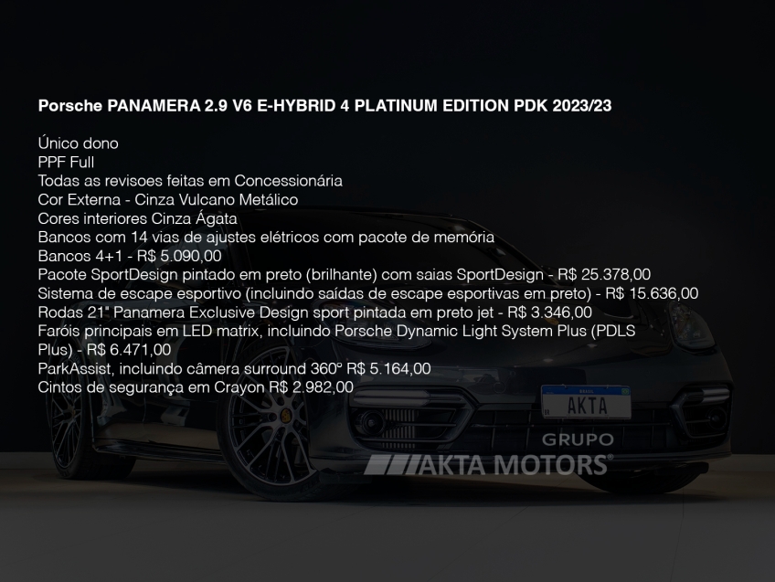 porsche panamera 2.9 v6 e-hybrid 4 platinum edition pdk hibrido 4p automatico 202323