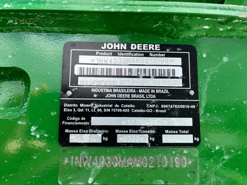 john deere pulverizador m4030 piloto autom. metal 30mts. tanque 3.000lts. exactapply. motor: 1770 diesel 1p automatico 2021