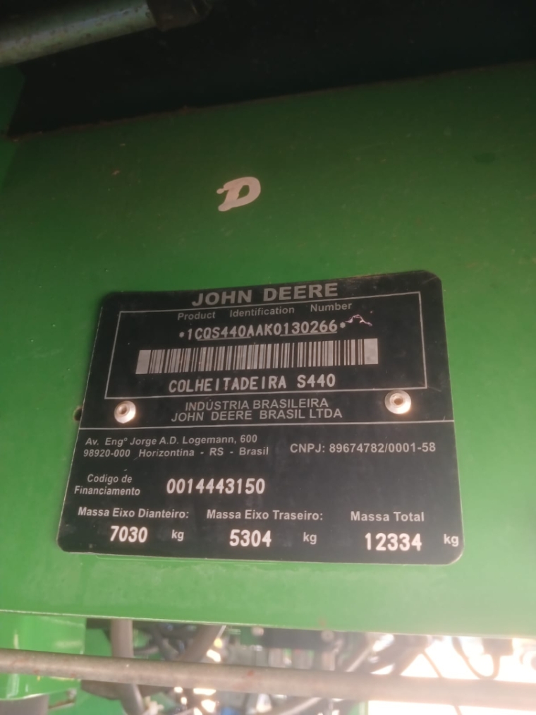 john deere colheitadeira s440 diesel 1p semiautomatico 20198