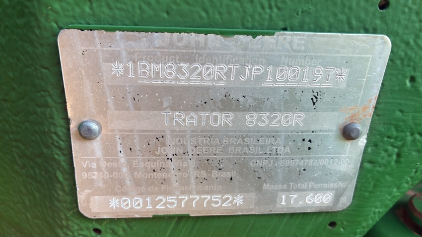 john deere trator 8320r  diesel 2p automatico 20181